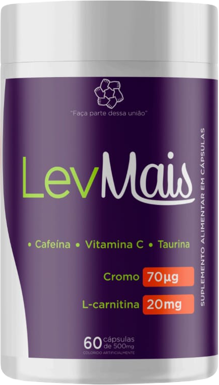 Pote de LevMais, suplemento alimentar com 60 cápsulas de 500 mg